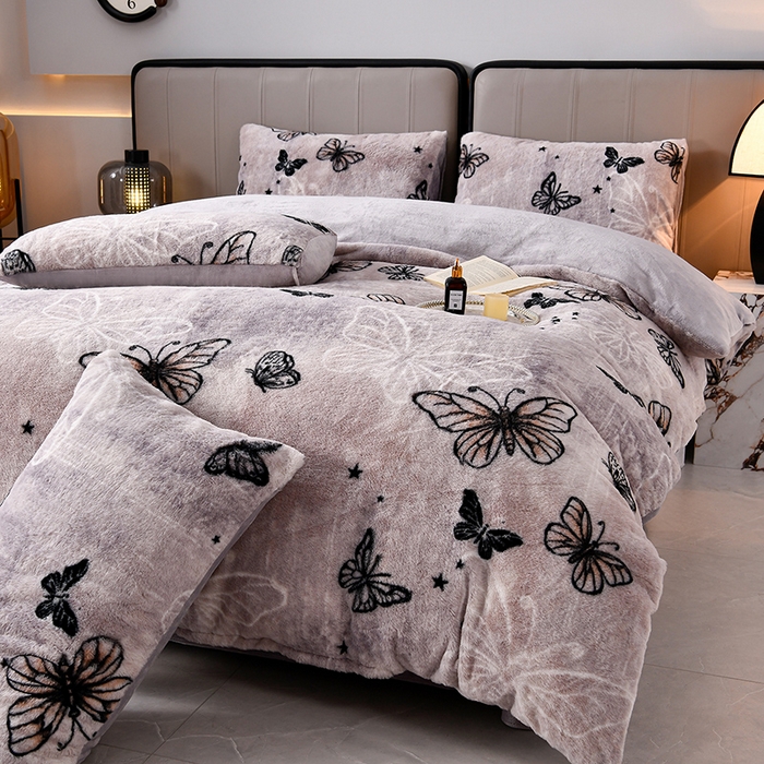 91家纺网 家纺一手货源 找家纺 梦之星 2025新款加厚8.5斤轻奢兔毛绒皮草绒牛奶绒四件套系列 轻奢-蝴蝶