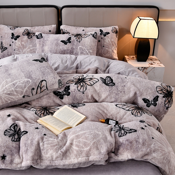 91家纺网 家纺一手货源 找家纺 梦之星 2025新款加厚8.5斤轻奢兔毛绒皮草绒牛奶绒四件套系列 轻奢-蝴蝶