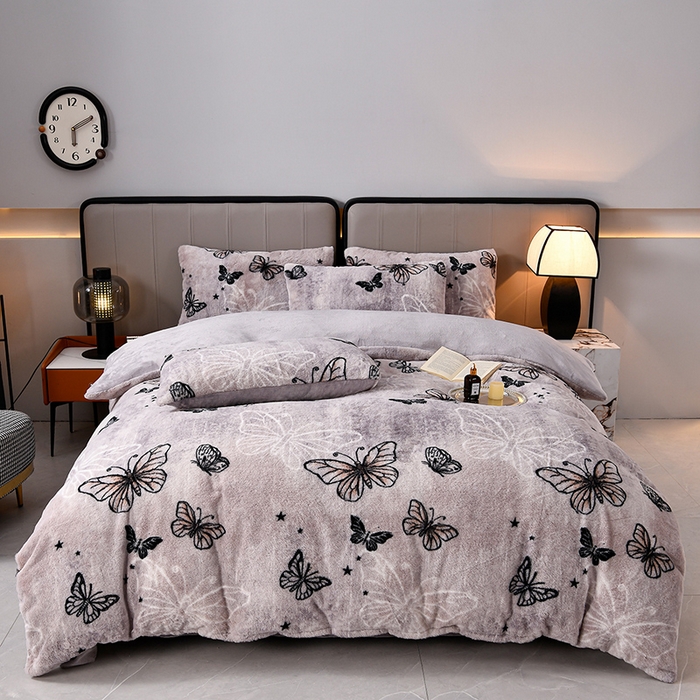 91家纺网 家纺一手货源 找家纺 梦之星 2025新款加厚8.5斤轻奢兔毛绒皮草绒牛奶绒四件套系列 轻奢-蝴蝶