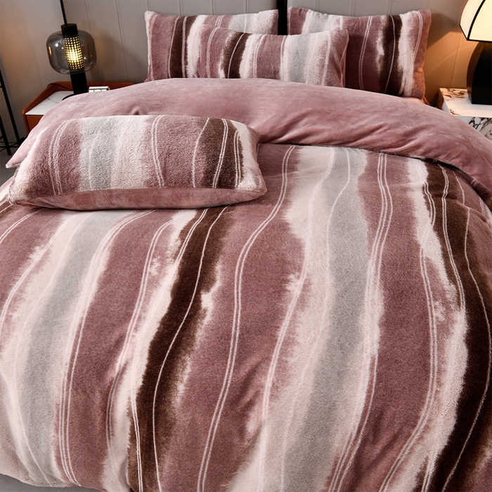 91家纺网 家纺一手货源 找家纺 梦之星 2025新款加厚8.5斤轻奢兔毛绒皮草绒牛奶绒四件套系列 轻奢-条纹