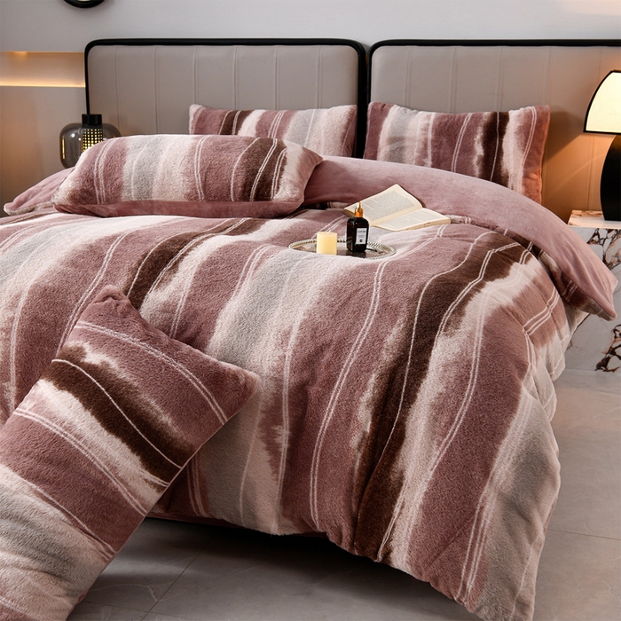 91家纺网 家纺一手货源 找家纺 梦之星 2025新款加厚8.5斤轻奢兔毛绒皮草绒牛奶绒四件套系列 轻奢-条纹