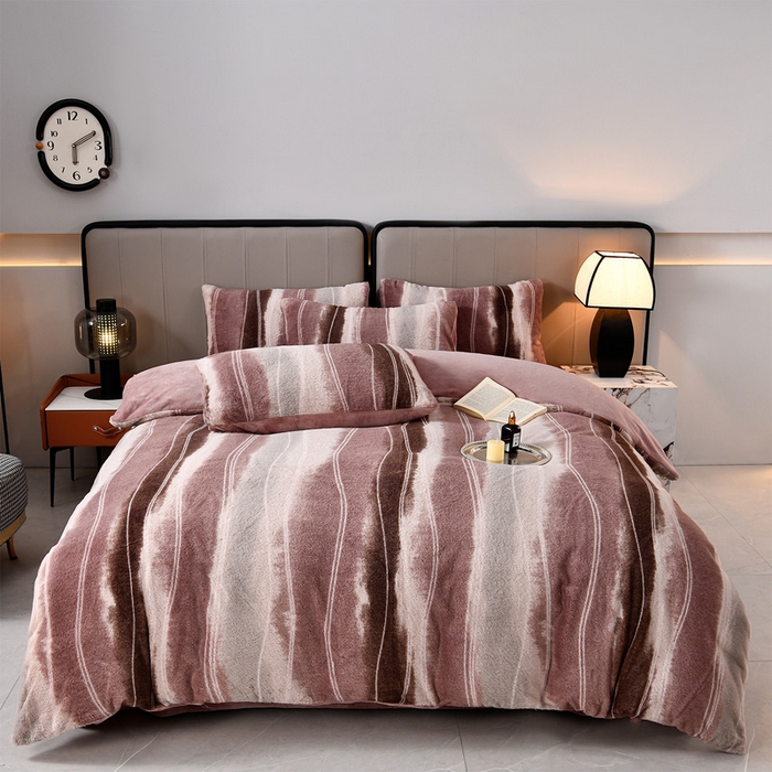 91家纺网 家纺一手货源 找家纺 梦之星 2025新款加厚8.5斤轻奢兔毛绒皮草绒牛奶绒四件套系列 轻奢-条纹