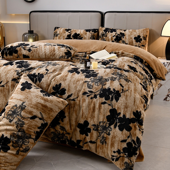 91家纺网 家纺一手货源 找家纺 梦之星 2025新款加厚8.5斤轻奢兔毛绒皮草绒牛奶绒四件套系列 轻奢-花影