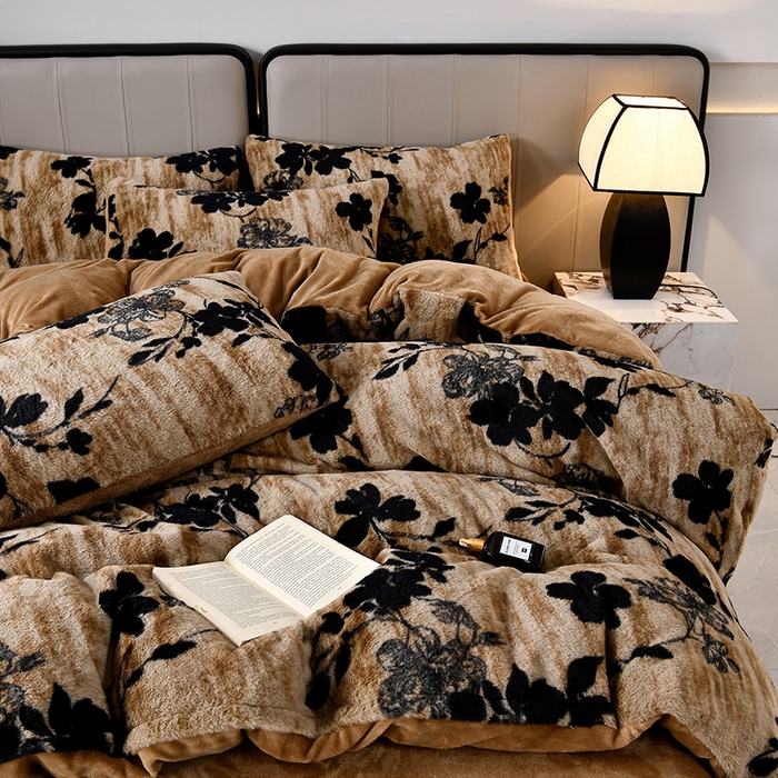 91家纺网 家纺一手货源 找家纺 梦之星 2025新款加厚8.5斤轻奢兔毛绒皮草绒牛奶绒四件套系列 轻奢-花影