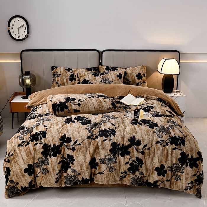 91家纺网 家纺一手货源 找家纺 梦之星 2025新款加厚8.5斤轻奢兔毛绒皮草绒牛奶绒四件套系列 轻奢-花影