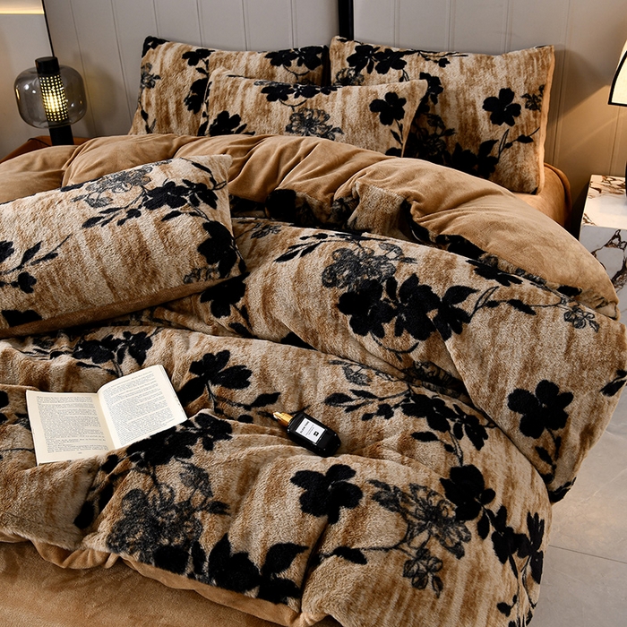 91家纺网 家纺一手货源 找家纺 梦之星 2025新款加厚8.5斤轻奢兔毛绒皮草绒牛奶绒四件套系列 轻奢-花影