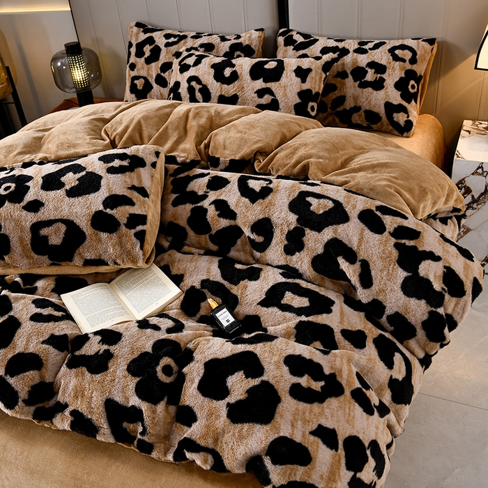 91家纺网 家纺一手货源 找家纺 梦之星 2025新款加厚8.5斤轻奢兔毛绒皮草绒牛奶绒四件套系列 轻奢-大豹纹