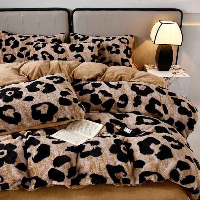 91家纺网 家纺一手货源 找家纺 梦之星 2025新款加厚8.5斤轻奢兔毛绒皮草绒牛奶绒四件套系列 轻奢-大豹纹