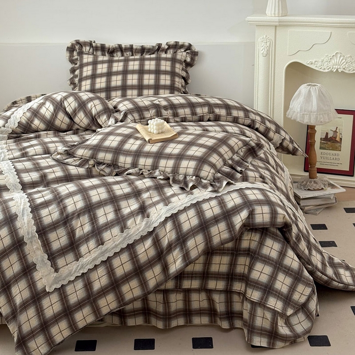 欧尚 2025新款蕾丝款床盖款四件套 复古格