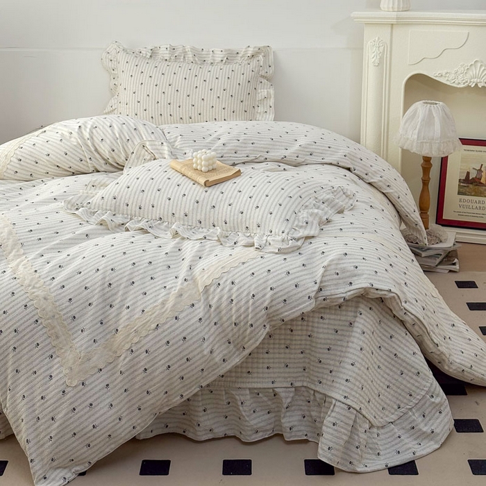 欧尚 2025新款蕾丝款床盖款四件套 黑玫瑰