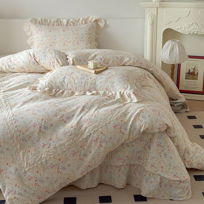 欧尚 2025新款蕾丝款床盖款四件套 夕颜