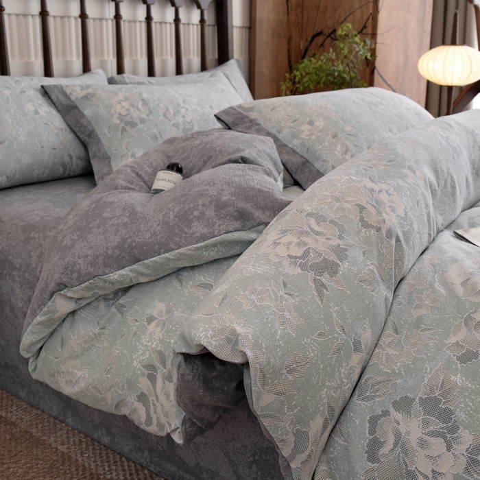 91家纺网 家纺一手货源 找家纺 乐居家纺 2025新款高密亲肤亚麻舒爽透气四件套 莫妮卡-绿