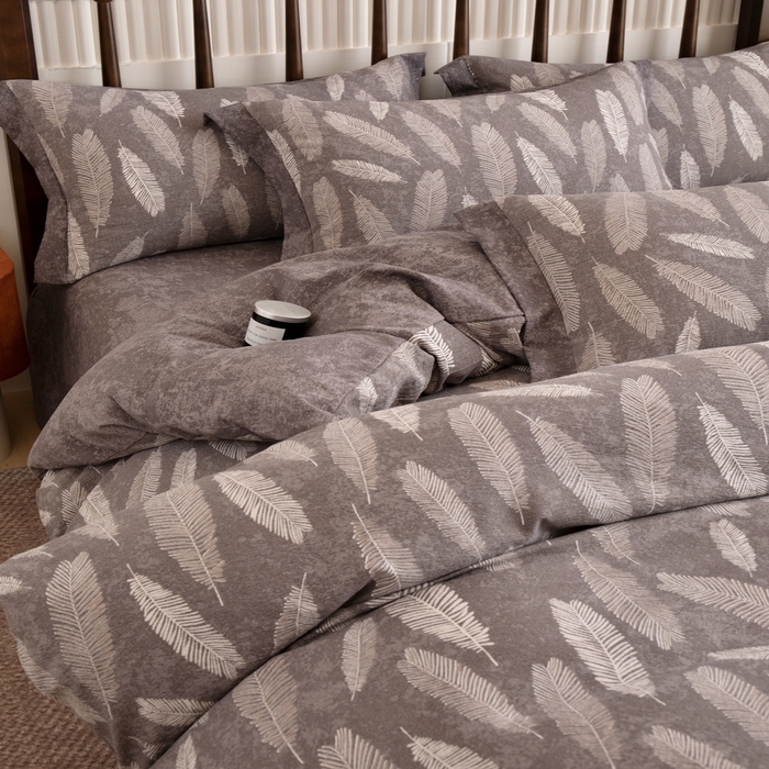 91家纺网 家纺一手货源 找家纺 乐居家纺 2025新款高密亲肤亚麻舒爽透气四件套 暗香-咖