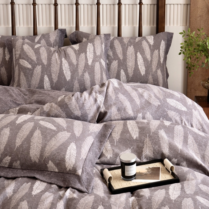 91家纺网 家纺一手货源 找家纺 乐居家纺 2025新款高密亲肤亚麻舒爽透气四件套 暗香-咖