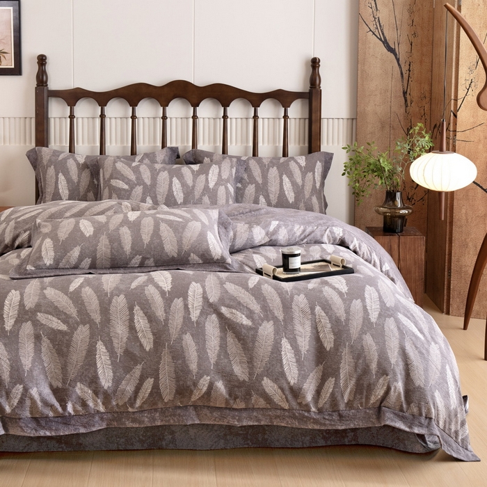 91家纺网 家纺一手货源 找家纺 乐居家纺 2025新款高密亲肤亚麻舒爽透气四件套 暗香-咖