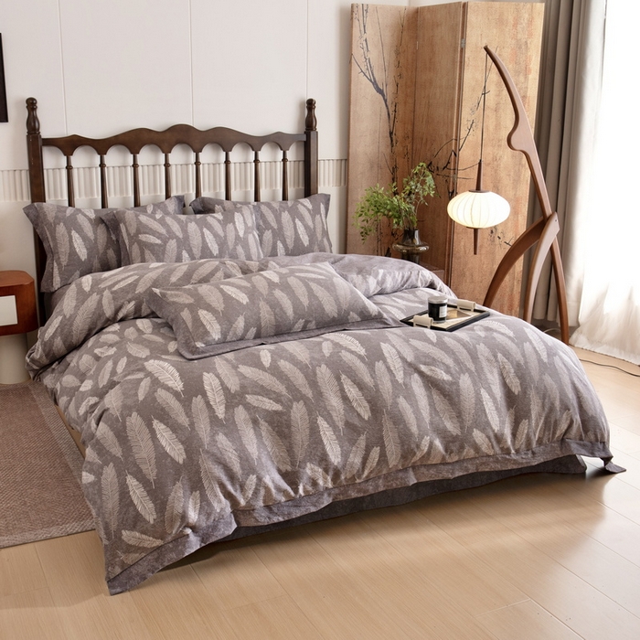 91家纺网 家纺一手货源 找家纺 乐居家纺 2025新款高密亲肤亚麻舒爽透气四件套 暗香-咖