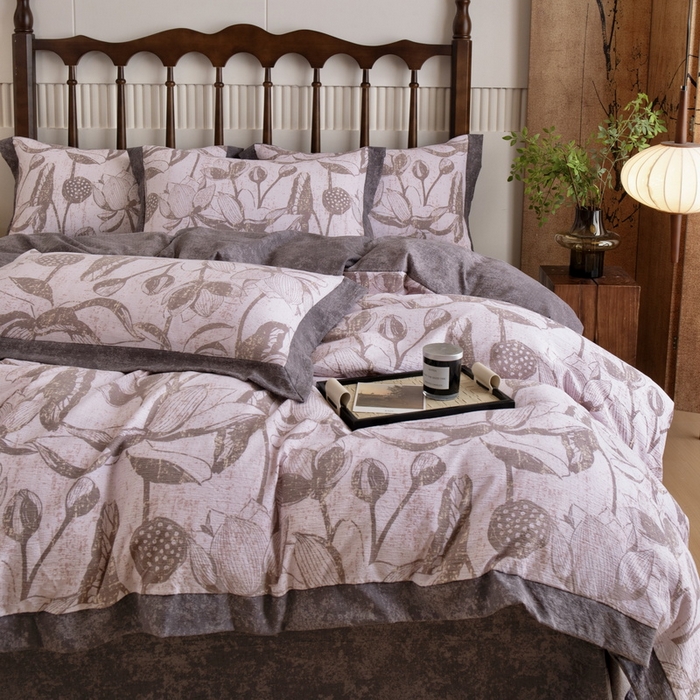 91家纺网 家纺一手货源 找家纺 乐居家纺 2025新款高密亲肤亚麻舒爽透气四件套 苍兰-红