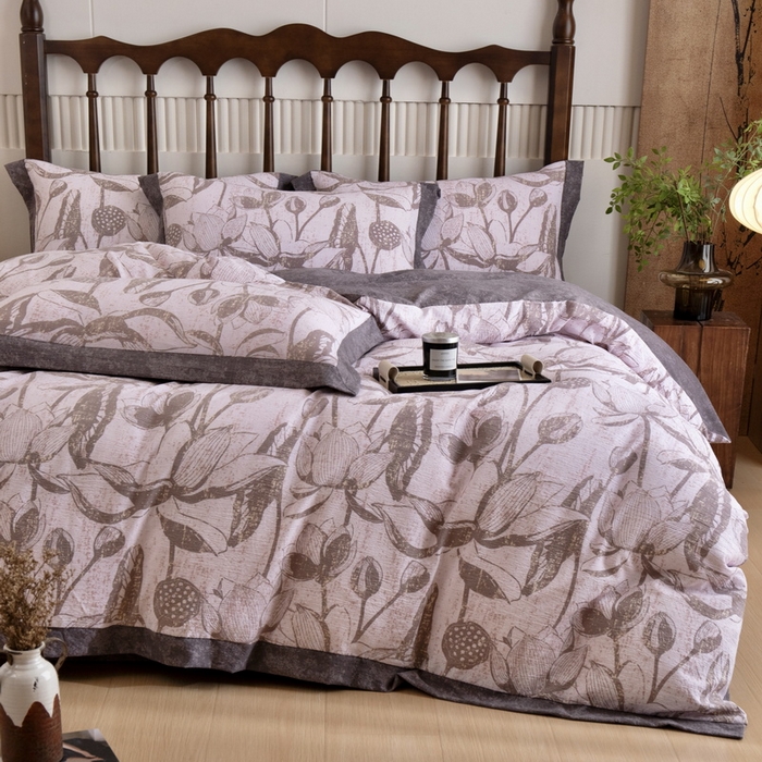 91家纺网 家纺一手货源 找家纺 乐居家纺 2025新款高密亲肤亚麻舒爽透气四件套 苍兰-红