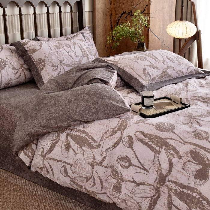 91家纺网 家纺一手货源 找家纺 乐居家纺 2025新款高密亲肤亚麻舒爽透气四件套 苍兰-红