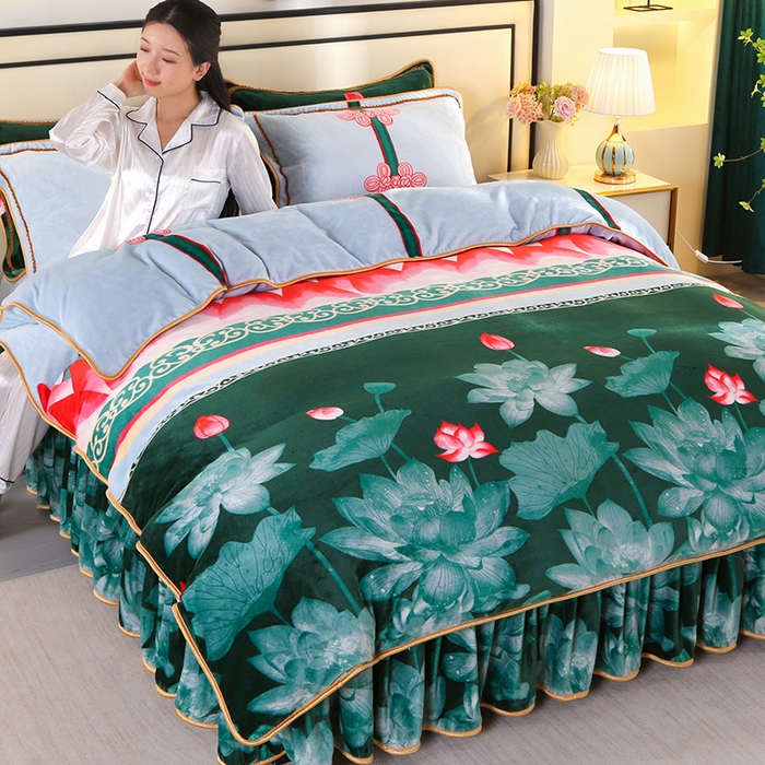 91家纺网 家纺一手货源 找家纺 （总2）橘姿 2025新款8-9斤床裙款牛奶绒四件套