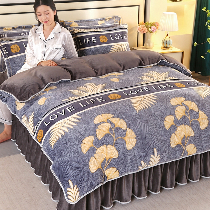 91家纺网 家纺一手货源 找家纺 （总2）橘姿 2025新款8-9斤床裙款牛奶绒四件套