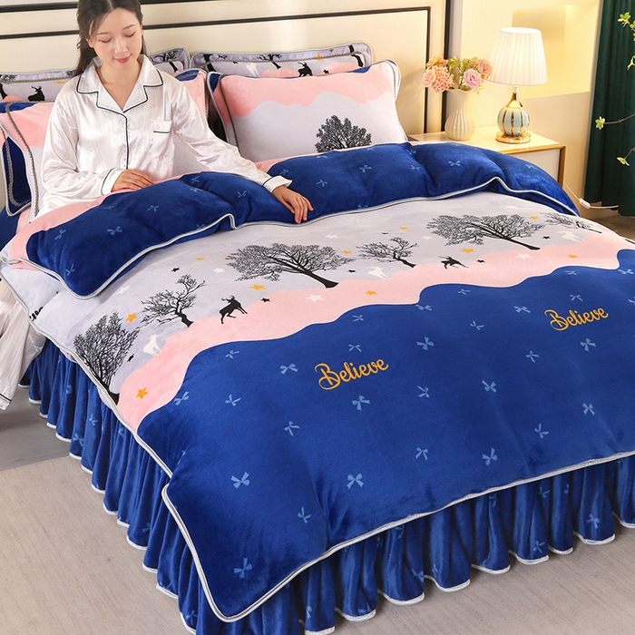 91家纺网 家纺一手货源 找家纺 （总2）橘姿 2025新款8-9斤床裙款牛奶绒四件套