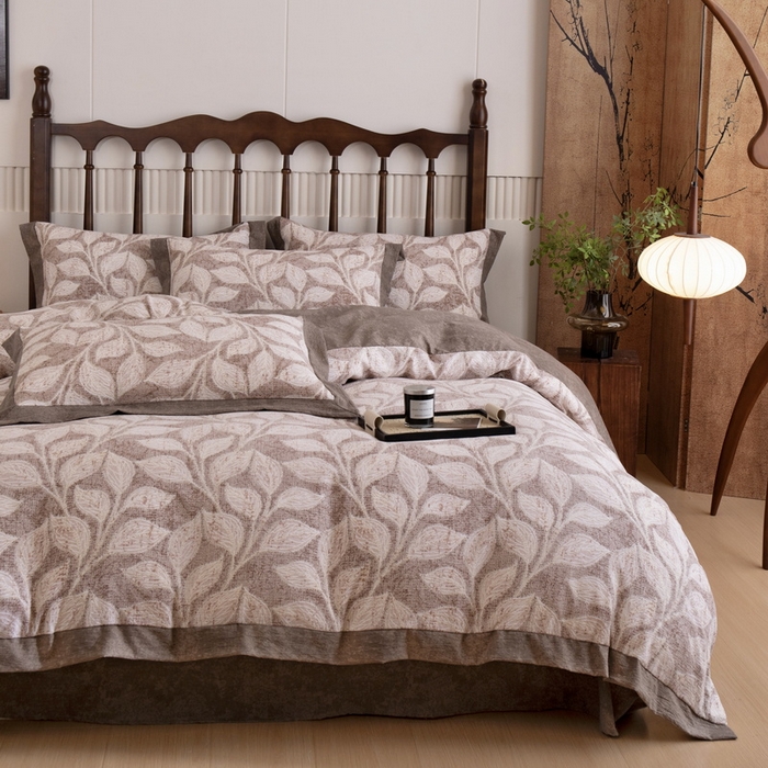 91家纺网 家纺一手货源 找家纺 乐居家纺 2025新款高密亲肤亚麻舒爽透气四件套 初秋-咖