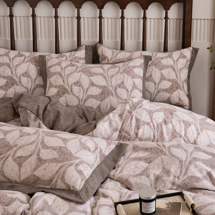 91家纺网 家纺一手货源 找家纺 乐居家纺 2025新款高密亲肤亚麻舒爽透气四件套 初秋-咖