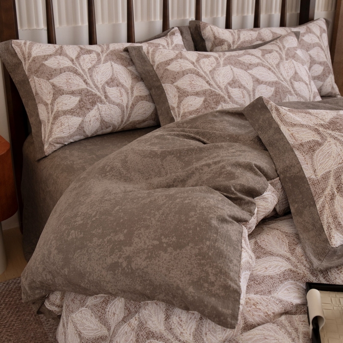 91家纺网 家纺一手货源 找家纺 乐居家纺 2025新款高密亲肤亚麻舒爽透气四件套 初秋-咖