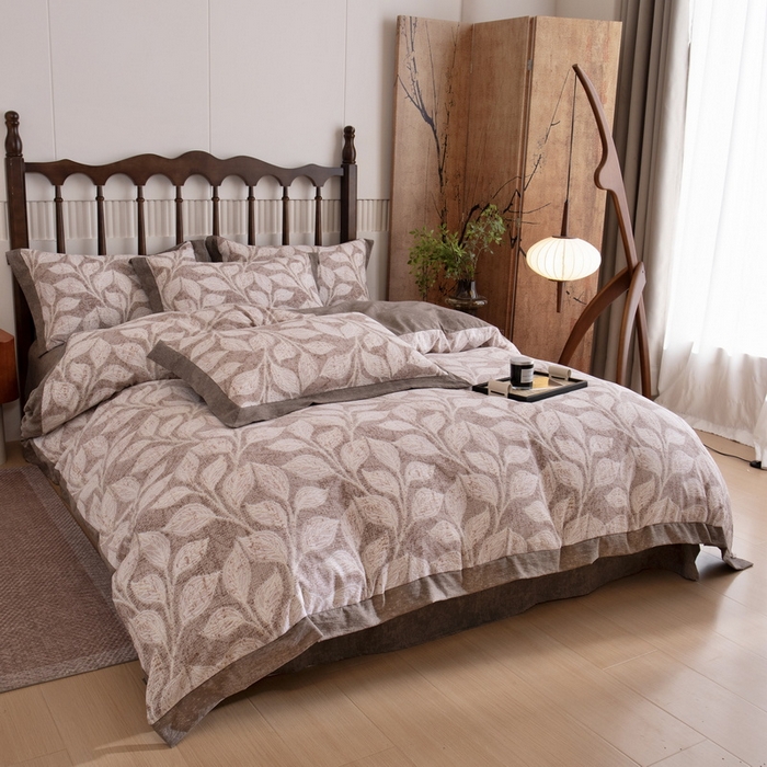 91家纺网 家纺一手货源 找家纺 乐居家纺 2025新款高密亲肤亚麻舒爽透气四件套 初秋-咖