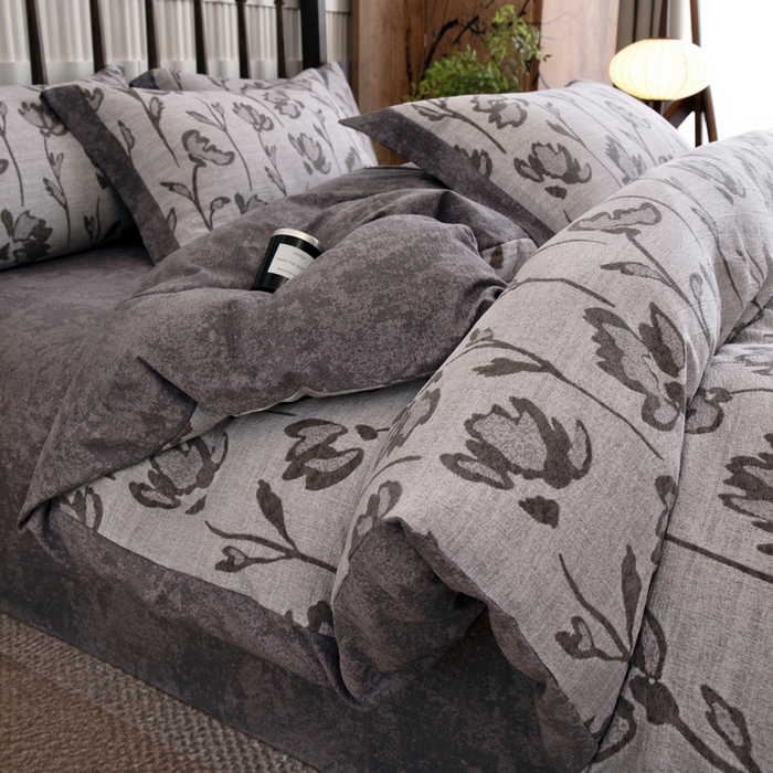 乐居家纺 2025新款高密亲肤亚麻舒爽透气四件套 乐微-咖