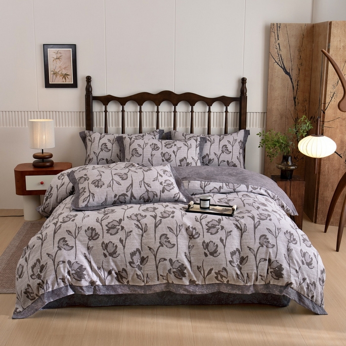 91家纺网 家纺一手货源 找家纺 乐居家纺 2025新款高密亲肤亚麻舒爽透气四件套 乐微-咖