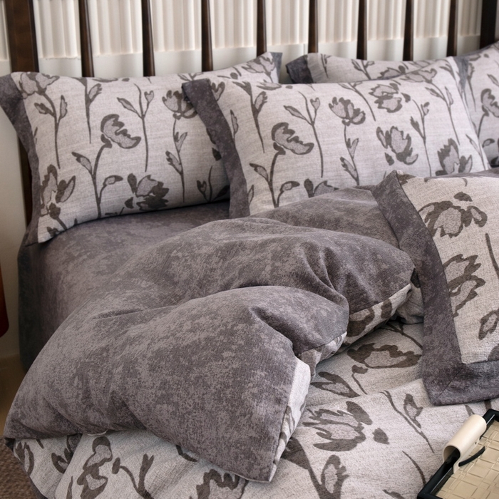 91家纺网 家纺一手货源 找家纺 乐居家纺 2025新款高密亲肤亚麻舒爽透气四件套 乐微-咖