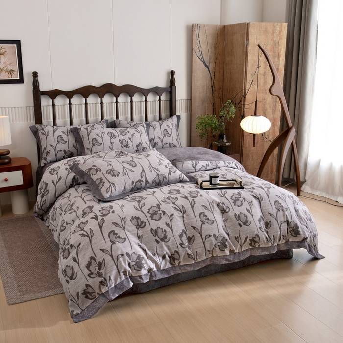 91家纺网 家纺一手货源 找家纺 乐居家纺 2025新款高密亲肤亚麻舒爽透气四件套 乐微-咖