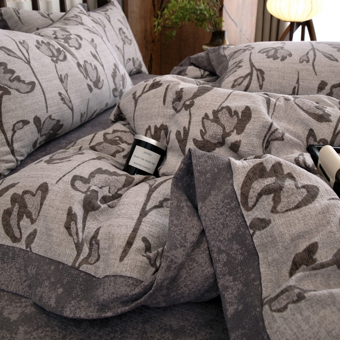 91家纺网 家纺一手货源 找家纺 乐居家纺 2025新款高密亲肤亚麻舒爽透气四件套 乐微-咖