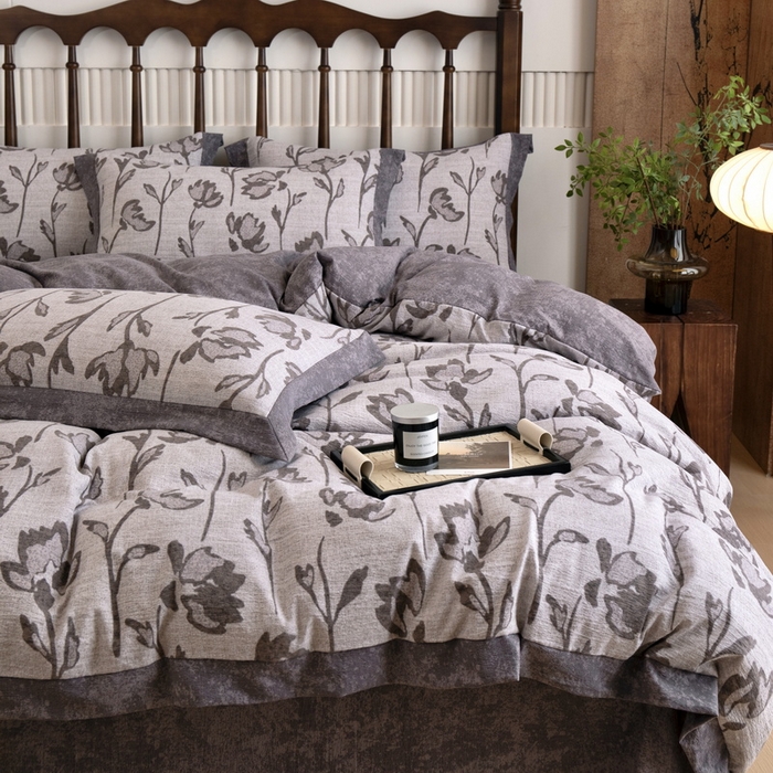 91家纺网 家纺一手货源 找家纺 乐居家纺 2025新款高密亲肤亚麻舒爽透气四件套 乐微-咖