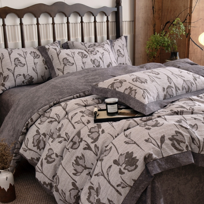 91家纺网 家纺一手货源 找家纺 乐居家纺 2025新款高密亲肤亚麻舒爽透气四件套 乐微-咖