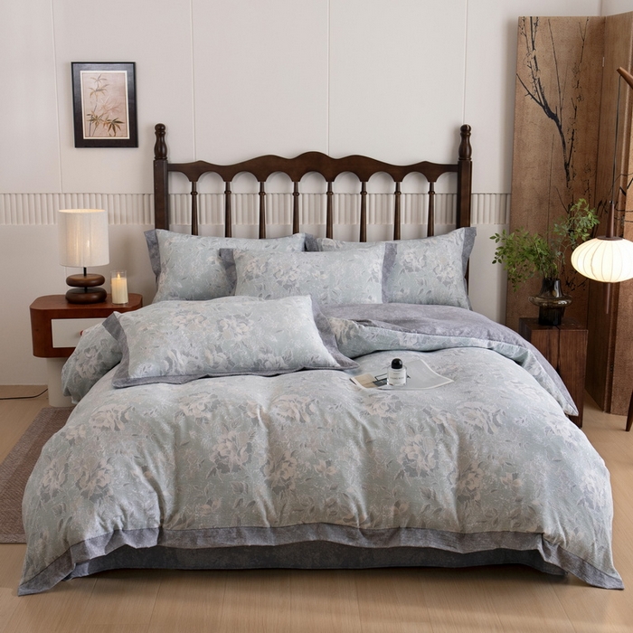 91家纺网 家纺一手货源 找家纺 乐居家纺 2025新款高密亲肤亚麻舒爽透气四件套 莫妮卡-绿