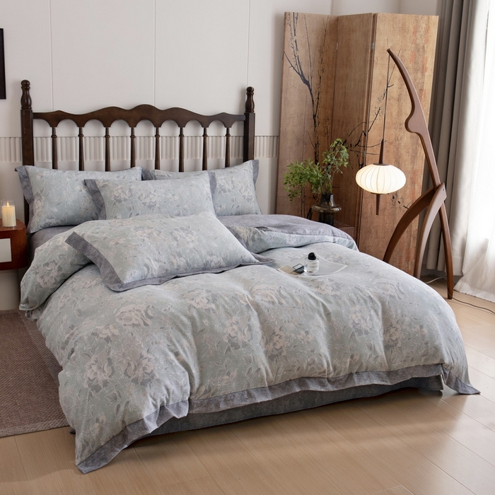 91家纺网 家纺一手货源 找家纺 乐居家纺 2025新款高密亲肤亚麻舒爽透气四件套 莫妮卡-绿