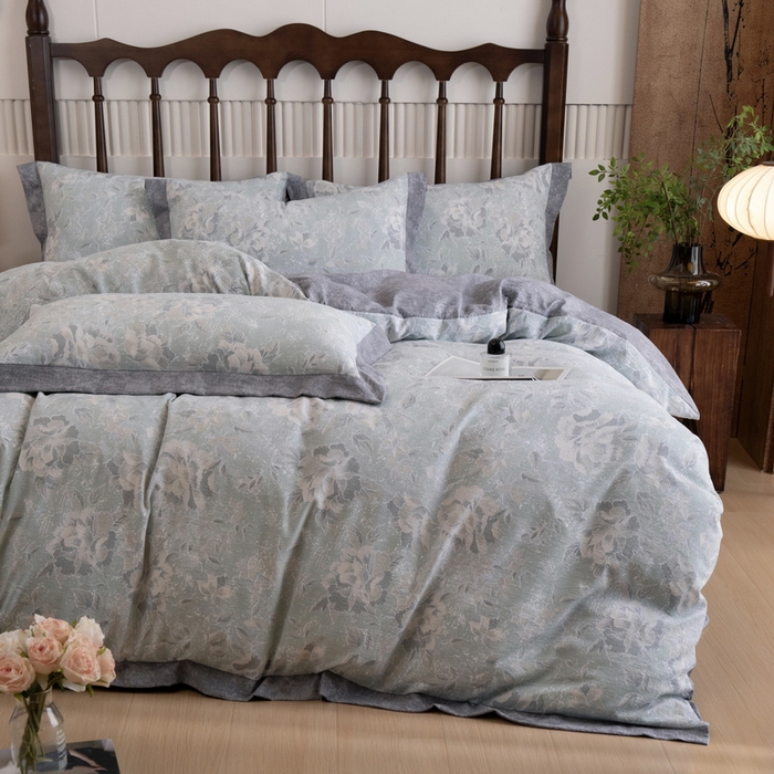 91家纺网 家纺一手货源 找家纺 乐居家纺 2025新款高密亲肤亚麻舒爽透气四件套 莫妮卡-绿