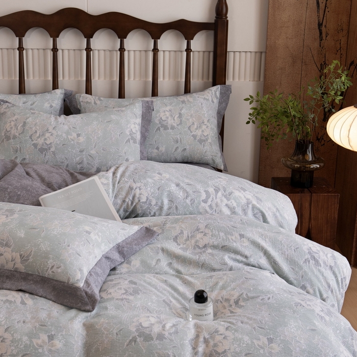 91家纺网 家纺一手货源 找家纺 乐居家纺 2025新款高密亲肤亚麻舒爽透气四件套 莫妮卡-绿