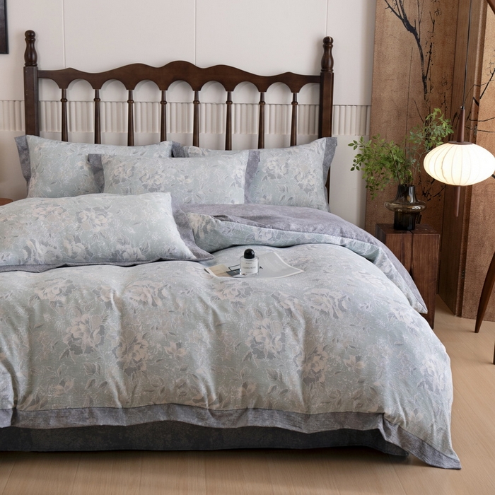 91家纺网 家纺一手货源 找家纺 乐居家纺 2025新款高密亲肤亚麻舒爽透气四件套 莫妮卡-绿