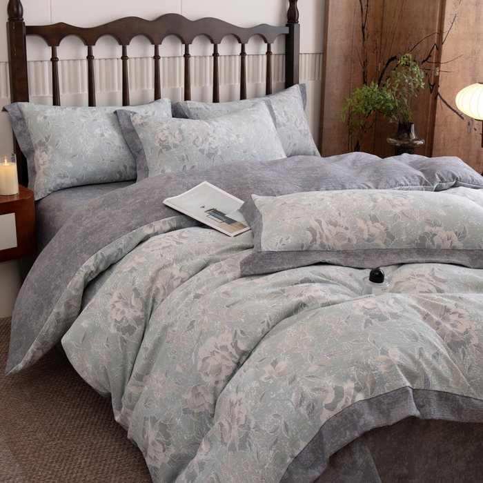 91家纺网 家纺一手货源 找家纺 乐居家纺 2025新款高密亲肤亚麻舒爽透气四件套 莫妮卡-绿