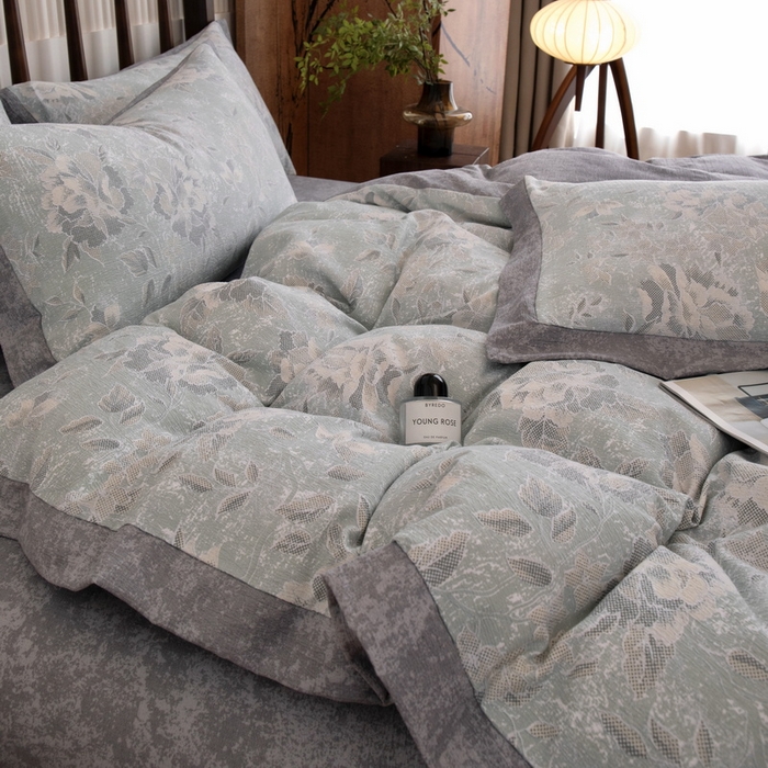 91家纺网 家纺一手货源 找家纺 乐居家纺 2025新款高密亲肤亚麻舒爽透气四件套 莫妮卡-绿