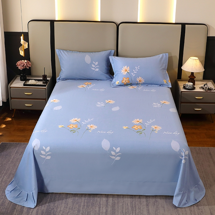 馨雅家纺 2025新款全棉纯棉磨毛系列床单单品床单单件单床单 悦夏花季-蓝