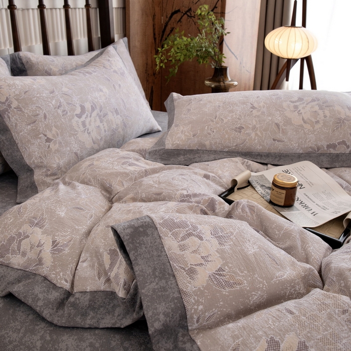 91家纺网 家纺一手货源 找家纺 乐居家纺 2025新款高密亲肤亚麻舒爽透气四件套 莫妮卡-棕