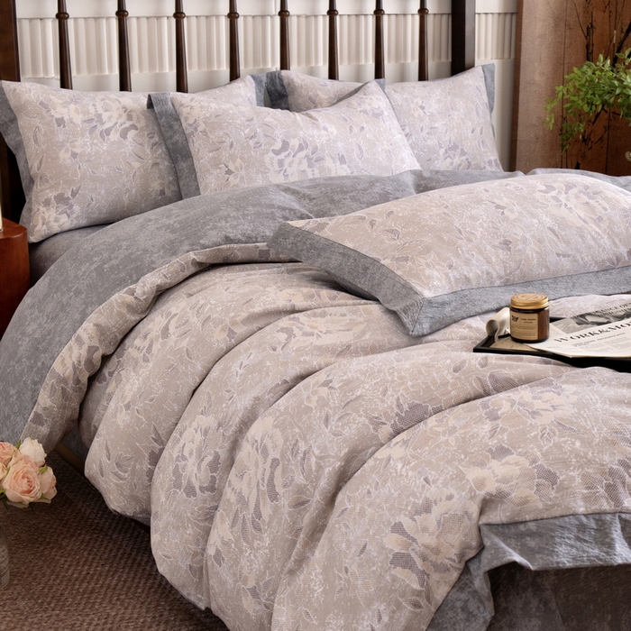 91家纺网 家纺一手货源 找家纺 乐居家纺 2025新款高密亲肤亚麻舒爽透气四件套 莫妮卡-棕