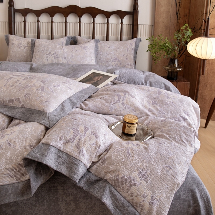 91家纺网 家纺一手货源 找家纺 乐居家纺 2025新款高密亲肤亚麻舒爽透气四件套 莫妮卡-棕