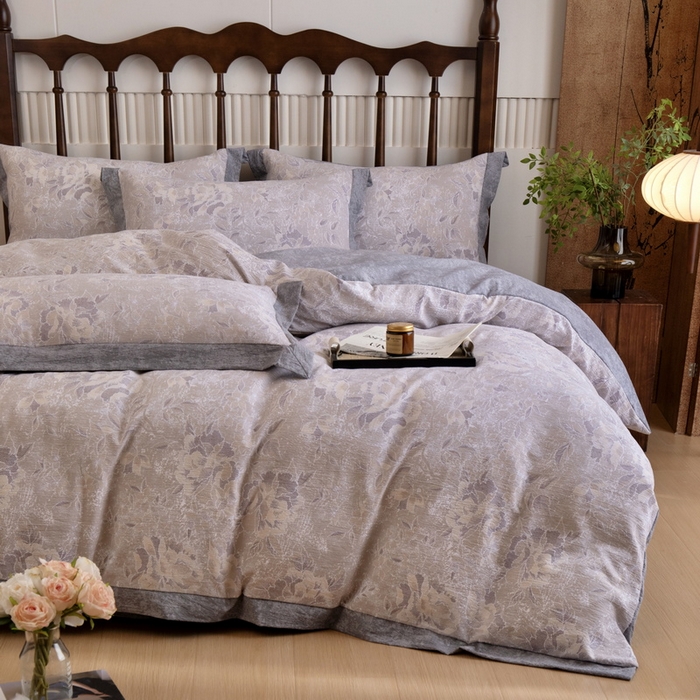 91家纺网 家纺一手货源 找家纺 乐居家纺 2025新款高密亲肤亚麻舒爽透气四件套 莫妮卡-棕