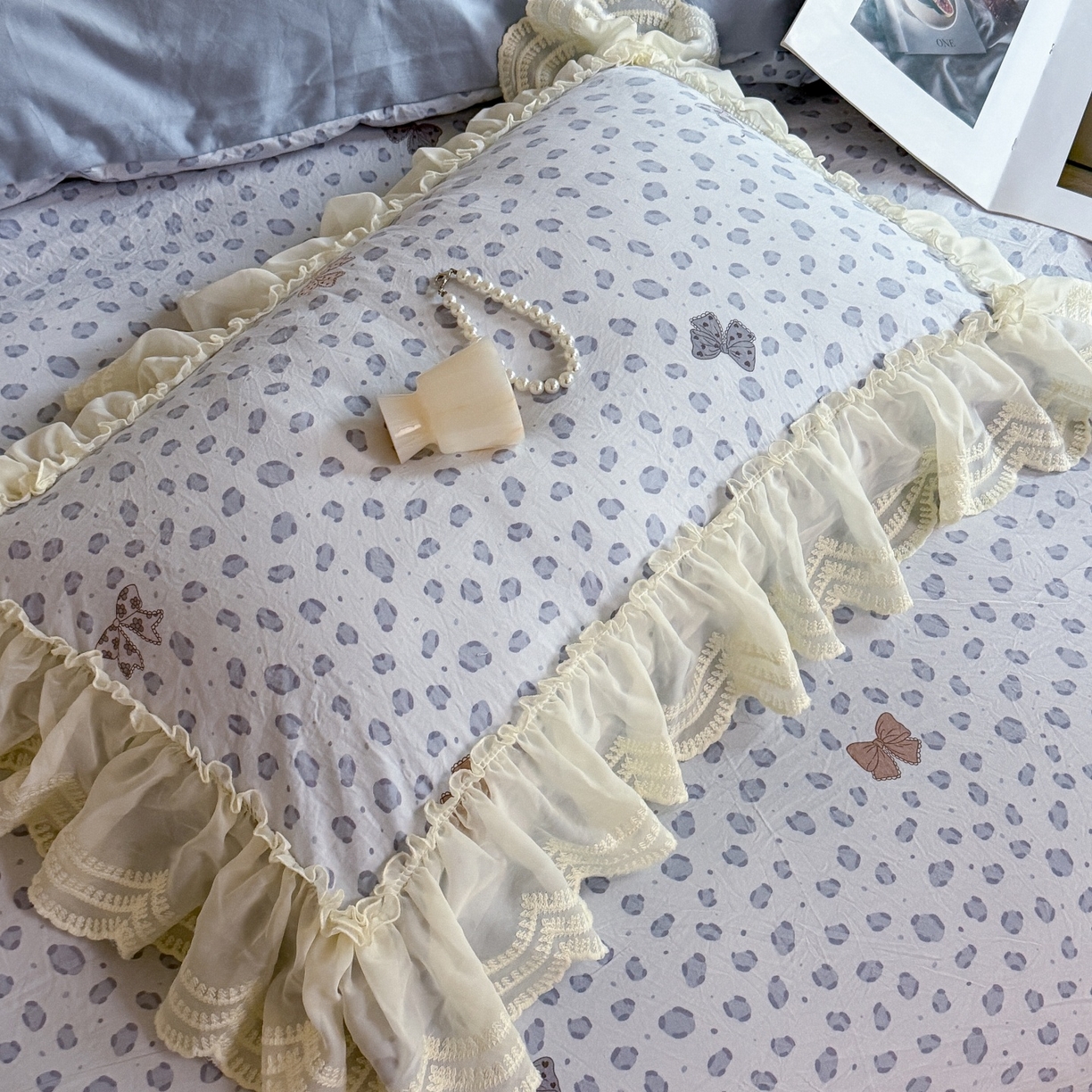 91家纺网 家纺一手货源 找家纺 吾欢心 2025新款韩版蕾丝花边加厚原棉四件套 豹纹蝴蝶结